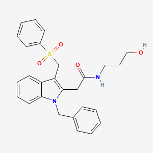 molecular formula C27H28N2O4S B4303948 2-{1-benzyl-3-[(phenylsulfonyl)methyl]-1H-indol-2-yl}-N-(3-hydroxypropyl)acetamide CAS No. 696632-86-7