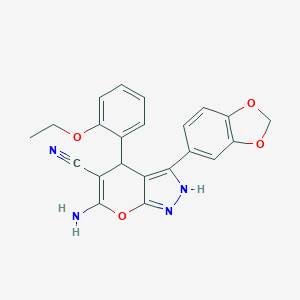 molecular formula C22H18N4O4 B430396 6-Amino-3-(1,3-benzodioxol-5-yl)-4-(2-ethoxyphenyl)-1,4-dihydropyrano[2,3-c]pyrazole-5-carbonitrile 