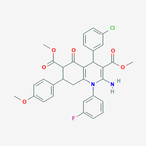 molecular formula C32H28ClFN2O6 B4303975 dimethyl 2-amino-4-(3-chlorophenyl)-1-(3-fluorophenyl)-7-(4-methoxyphenyl)-5-oxo-1,4,5,6,7,8-hexahydroquinoline-3,6-dicarboxylate 