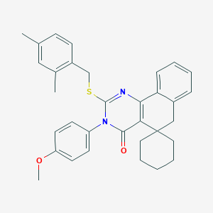 molecular formula C33H34N2O2S B430398 2-[(2,4-Dimethylbenzyl)sulfanyl]-3-(4-methoxyphenyl)-4-oxo-3,4,5,6-tetrahydrospiro(benzo[h]quinazoline-5,1'-cyclohexane) 