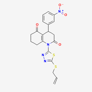 molecular formula C20H18N4O4S2 B4303982 1-[5-(allylthio)-1,3,4-thiadiazol-2-yl]-4-(3-nitrophenyl)-4,6,7,8-tetrahydroquinoline-2,5(1H,3H)-dione 