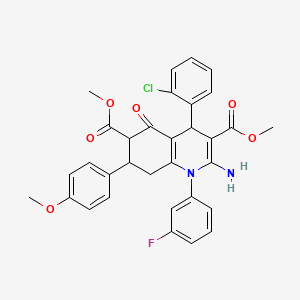 molecular formula C32H28ClFN2O6 B4303990 dimethyl 2-amino-4-(2-chlorophenyl)-1-(3-fluorophenyl)-7-(4-methoxyphenyl)-5-oxo-1,4,5,6,7,8-hexahydroquinoline-3,6-dicarboxylate 