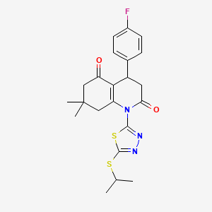 molecular formula C22H24FN3O2S2 B4303995 4-(4-fluorophenyl)-1-[5-(isopropylthio)-1,3,4-thiadiazol-2-yl]-7,7-dimethyl-4,6,7,8-tetrahydroquinoline-2,5(1H,3H)-dione 