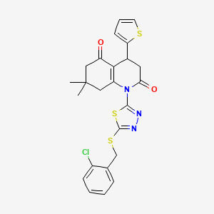 molecular formula C24H22ClN3O2S3 B4303997 1-{5-[(2-chlorobenzyl)thio]-1,3,4-thiadiazol-2-yl}-7,7-dimethyl-4-(2-thienyl)-4,6,7,8-tetrahydroquinoline-2,5(1H,3H)-dione 
