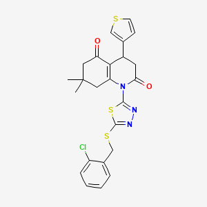 molecular formula C24H22ClN3O2S3 B4303998 1-{5-[(2-chlorobenzyl)thio]-1,3,4-thiadiazol-2-yl}-7,7-dimethyl-4-(3-thienyl)-4,6,7,8-tetrahydroquinoline-2,5(1H,3H)-dione 