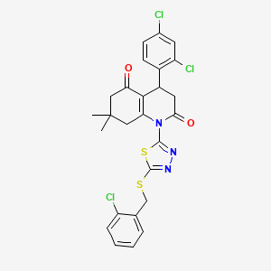 molecular formula C26H22Cl3N3O2S2 B4304005 1-{5-[(2-chlorobenzyl)thio]-1,3,4-thiadiazol-2-yl}-4-(2,4-dichlorophenyl)-7,7-dimethyl-4,6,7,8-tetrahydroquinoline-2,5(1H,3H)-dione 