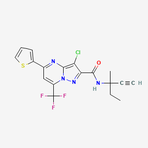 molecular formula C18H14ClF3N4OS B4304059 3-chloro-N-(1-ethyl-1-methylprop-2-yn-1-yl)-5-(2-thienyl)-7-(trifluoromethyl)pyrazolo[1,5-a]pyrimidine-2-carboxamide 