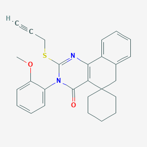 molecular formula C27H26N2O2S B430406 3-(2-Methoxyphenyl)-4-oxo-2-(2-propynylsulfanyl)-3,4,5,6-tetrahydrospiro(benzo[h]quinazoline-5,1'-cyclohexane) 