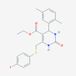 molecular formula C22H23FN2O3S B4304086 ethyl 4-(2,5-dimethylphenyl)-6-{[(4-fluorophenyl)thio]methyl}-2-oxo-1,2,3,4-tetrahydropyrimidine-5-carboxylate 