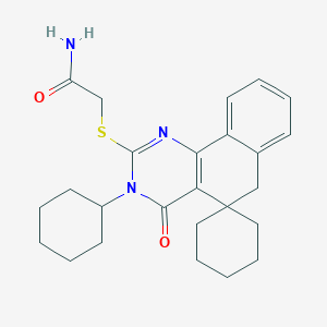molecular formula C25H31N3O2S B430409 2-[(3-cyclohexyl-4-oxo-4,6-dihydro-3H-spiro[benzo[h]quinazoline-5,1'-cyclohexan]-2-yl)sulfanyl]acetamide 