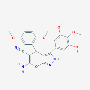 molecular formula C24H24N4O6 B430410 6-Amino-4-(2,5-dimethoxyphenyl)-3-(3,4,5-trimethoxyphenyl)-1,4-dihydropyrano[2,3-c]pyrazole-5-carbonitrile 