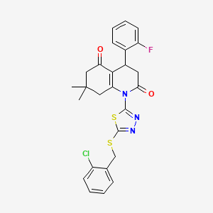 molecular formula C26H23ClFN3O2S2 B4304108 1-{5-[(2-chlorobenzyl)thio]-1,3,4-thiadiazol-2-yl}-4-(2-fluorophenyl)-7,7-dimethyl-4,6,7,8-tetrahydroquinoline-2,5(1H,3H)-dione 