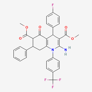 dimethyl 2-amino-4-(4-fluorophenyl)-5-oxo-7-phenyl-1-[4-(trifluoromethyl)phenyl]-1,4,5,6,7,8-hexahydroquinoline-3,6-dicarboxylate