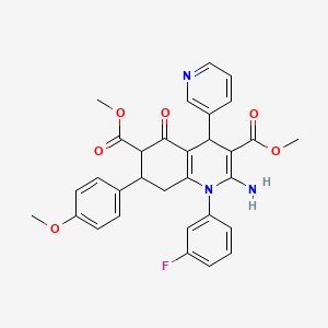 dimethyl 2-amino-1-(3-fluorophenyl)-7-(4-methoxyphenyl)-5-oxo-4-pyridin-3-yl-1,4,5,6,7,8-hexahydroquinoline-3,6-dicarboxylate