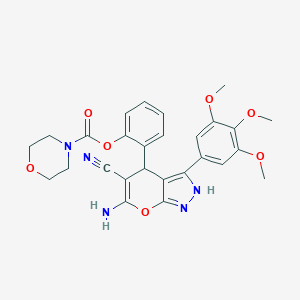molecular formula C27H27N5O7 B430412 2-[6-Amino-5-cyano-3-(3,4,5-trimethoxyphenyl)-1,4-dihydropyrano[2,3-c]pyrazol-4-yl]phenyl 4-morpholinecarboxylate 