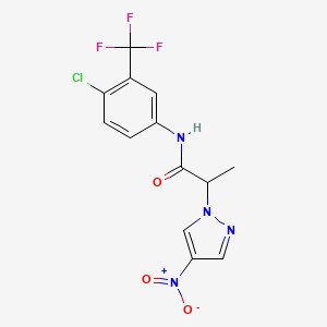 molecular formula C13H10ClF3N4O3 B4304135 N-[4-chloro-3-(trifluoromethyl)phenyl]-2-(4-nitro-1H-pyrazol-1-yl)propanamide 
