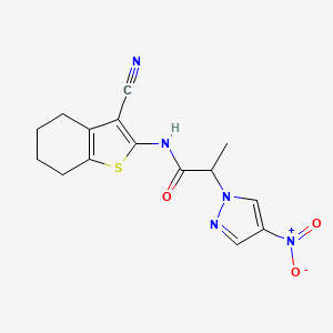 molecular formula C15H15N5O3S B4304149 N-(3-cyano-4,5,6,7-tetrahydro-1-benzothien-2-yl)-2-(4-nitro-1H-pyrazol-1-yl)propanamide 