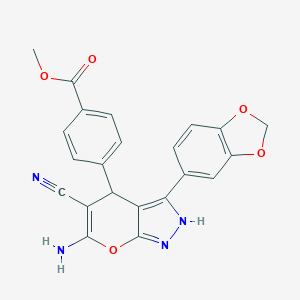molecular formula C22H16N4O5 B430417 Methyl 4-[6-amino-3-(1,3-benzodioxol-5-yl)-5-cyano-1,4-dihydropyrano[2,3-c]pyrazol-4-yl]benzoate 