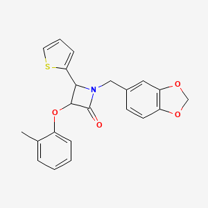 molecular formula C22H19NO4S B4304193 1-(1,3-benzodioxol-5-ylmethyl)-3-(2-methylphenoxy)-4-(2-thienyl)azetidin-2-one 