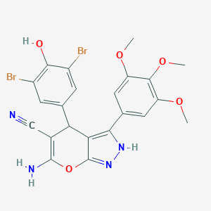 molecular formula C22H18Br2N4O5 B430421 6-Amino-4-(3,5-dibromo-4-hydroxyphenyl)-3-(3,4,5-trimethoxyphenyl)-1,4-dihydropyrano[2,3-c]pyrazole-5-carbonitrile 
