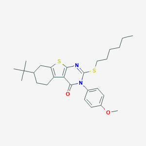 molecular formula C27H36N2O2S2 B430424 7-tert-butyl-2-(hexylsulfanyl)-3-(4-methoxyphenyl)-5,6,7,8-tetrahydro[1]benzothieno[2,3-d]pyrimidin-4(3H)-one 