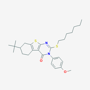 molecular formula C28H38N2O2S2 B430428 7-tert-butyl-2-(heptylsulfanyl)-3-(4-methoxyphenyl)-5,6,7,8-tetrahydro[1]benzothieno[2,3-d]pyrimidin-4(3H)-one 