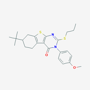molecular formula C24H30N2O2S2 B430431 7-tert-butyl-3-(4-methoxyphenyl)-2-(propylsulfanyl)-5,6,7,8-tetrahydro[1]benzothieno[2,3-d]pyrimidin-4(3H)-one 