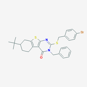 molecular formula C28H29BrN2OS2 B430435 3-benzyl-2-[(4-bromobenzyl)sulfanyl]-7-tert-butyl-5,6,7,8-tetrahydro[1]benzothieno[2,3-d]pyrimidin-4(3H)-one 