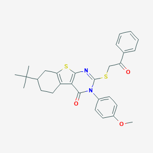 molecular formula C29H30N2O3S2 B430437 7-tert-butyl-3-(4-methoxyphenyl)-2-[(2-oxo-2-phenylethyl)sulfanyl]-5,6,7,8-tetrahydro[1]benzothieno[2,3-d]pyrimidin-4(3H)-one 