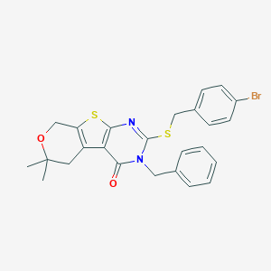 molecular formula C25H23BrN2O2S2 B430443 4-benzyl-5-[(4-bromophenyl)methylsulfanyl]-12,12-dimethyl-11-oxa-8-thia-4,6-diazatricyclo[7.4.0.02,7]trideca-1(9),2(7),5-trien-3-one 