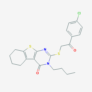 molecular formula C22H23ClN2O2S2 B430444 3-butyl-2-{[2-(4-chlorophenyl)-2-oxoethyl]sulfanyl}-5,6,7,8-tetrahydro[1]benzothieno[2,3-d]pyrimidin-4(3H)-one 