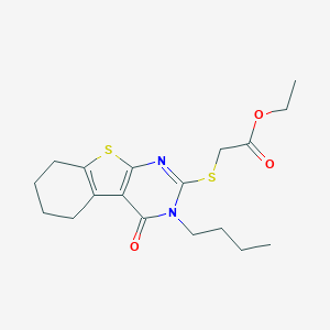 molecular formula C18H24N2O3S2 B430448 Ethyl [(3-butyl-4-oxo-3,4,5,6,7,8-hexahydro[1]benzothieno[2,3-d]pyrimidin-2-yl)sulfanyl]acetate 