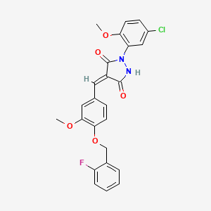 molecular formula C25H20ClFN2O5 B4304484 1-(5-chloro-2-methoxyphenyl)-4-{4-[(2-fluorobenzyl)oxy]-3-methoxybenzylidene}pyrazolidine-3,5-dione 