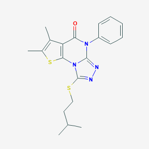 molecular formula C20H22N4OS2 B430451 8-(isopentylsulfanyl)-2,3-dimethyl-5-phenylthieno[3,2-e][1,2,4]triazolo[4,3-a]pyrimidin-4(5H)-one 