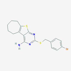 molecular formula C18H18BrN3S2 B430454 2-[(4-bromobenzyl)sulfanyl]-6,7,8,9-tetrahydro-5H-cyclohepta[4,5]thieno[2,3-d]pyrimidin-4-amine 