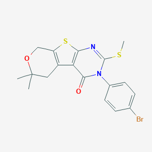 molecular formula C18H17BrN2O2S2 B430457 3-(4-bromophenyl)-6,6-dimethyl-2-(methylsulfanyl)-3,5,6,8-tetrahydro-4H-pyrano[4',3':4,5]thieno[2,3-d]pyrimidin-4-one 
