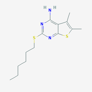 molecular formula C14H21N3S2 B430459 2-(Hexylsulfanyl)-5,6-dimethylthieno[2,3-d]pyrimidin-4-amine 