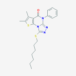 molecular formula C22H26N4OS2 B430460 8-(heptylsulfanyl)-2,3-dimethyl-5-phenylthieno[3,2-e][1,2,4]triazolo[4,3-a]pyrimidin-4(5H)-one 