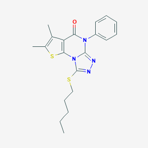 molecular formula C20H22N4OS2 B430461 2,3-dimethyl-8-(pentylsulfanyl)-5-phenylthieno[3,2-e][1,2,4]triazolo[4,3-a]pyrimidin-4(5H)-one 