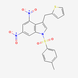 molecular formula C20H15N3O6S2 B4304668 1-[(4-methylphenyl)sulfonyl]-4,6-dinitro-3-(2-thienylmethyl)-1H-indole 