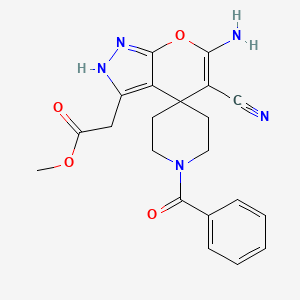 molecular formula C21H21N5O4 B4304682 methyl (6'-amino-1-benzoyl-5'-cyano-2'H-spiro[piperidine-4,4'-pyrano[2,3-c]pyrazol]-3'-yl)acetate 