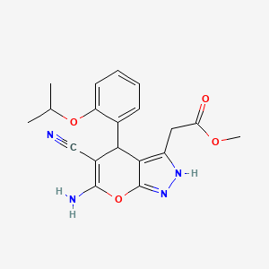 molecular formula C19H20N4O4 B4304688 methyl [6-amino-5-cyano-4-(2-isopropoxyphenyl)-2,4-dihydropyrano[2,3-c]pyrazol-3-yl]acetate 