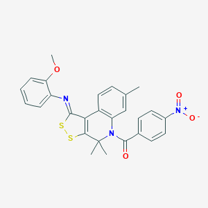 molecular formula C27H23N3O4S2 B430474 [1-(2-Methoxyphenyl)imino-4,4,7-trimethyldithiolo[3,4-c]quinolin-5-yl]-(4-nitrophenyl)methanone CAS No. 352659-28-0
