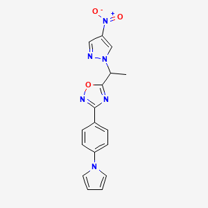 molecular formula C17H14N6O3 B4304770 5-[1-(4-nitro-1H-pyrazol-1-yl)ethyl]-3-[4-(1H-pyrrol-1-yl)phenyl]-1,2,4-oxadiazole 