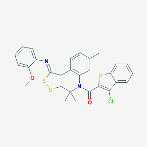 molecular formula C29H23ClN2O2S3 B430478 (3-chloro-1-benzothiophen-2-yl){(1Z)-1-[(2-methoxyphenyl)imino]-4,4,7-trimethyl-1,4-dihydro-5H-[1,2]dithiolo[3,4-c]quinolin-5-yl}methanone 
