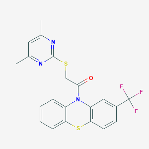 molecular formula C21H16F3N3OS2 B430481 10-{[(4,6-dimethyl-2-pyrimidinyl)sulfanyl]acetyl}-2-(trifluoromethyl)-10H-phenothiazine CAS No. 352659-35-9