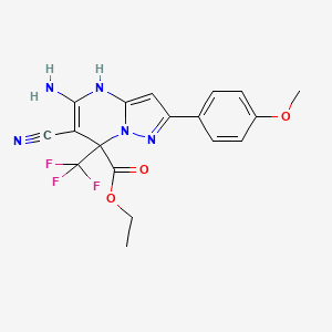molecular formula C18H16F3N5O3 B4304868 ethyl 5-amino-6-cyano-2-(4-methoxyphenyl)-7-(trifluoromethyl)-4,7-dihydropyrazolo[1,5-a]pyrimidine-7-carboxylate 