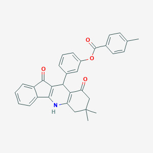molecular formula C32H27NO4 B430488 3-(7,7-dimethyl-9,11-dioxo-6,7,8,9,10,11-hexahydro-5H-indeno[1,2-b]quinolin-10-yl)phenyl 4-methylbenzoate CAS No. 374091-54-0