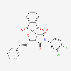 molecular formula C28H17Cl2NO5 B4304884 5-(3,4-dichlorophenyl)-3-(2-phenylvinyl)-3a,6a-dihydrospiro[furo[3,4-c]pyrrole-1,2'-indene]-1',3',4,6(3H,5H)-tetrone 