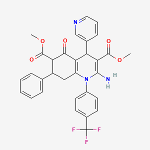 molecular formula C31H26F3N3O5 B4304893 dimethyl 2-amino-5-oxo-7-phenyl-4-pyridin-3-yl-1-[4-(trifluoromethyl)phenyl]-1,4,5,6,7,8-hexahydroquinoline-3,6-dicarboxylate 